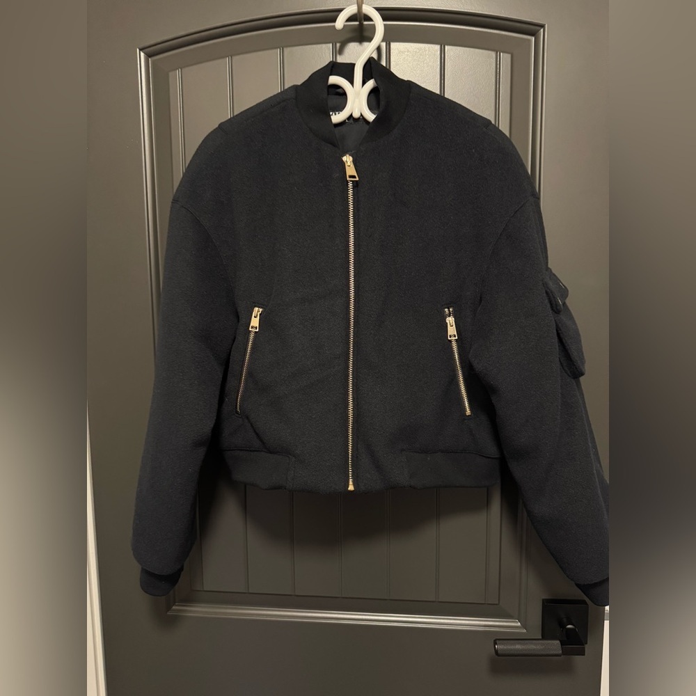 Zara Navy Blue Cropped Bomber Jacket Size Medium​